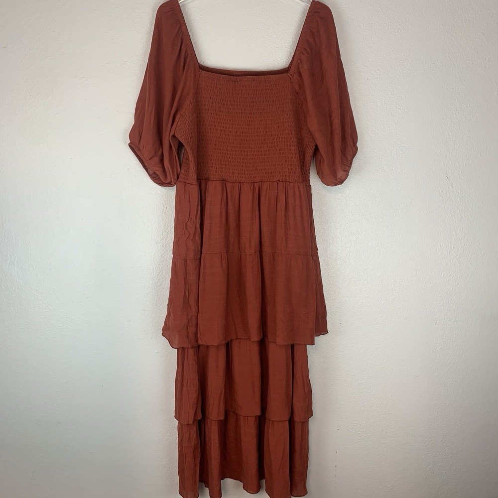 Kings Road Dress Women 3X Maxi Boho Tiered Peasant Milkmaid Puff Sleeves Smocked - Picture 4 of 9